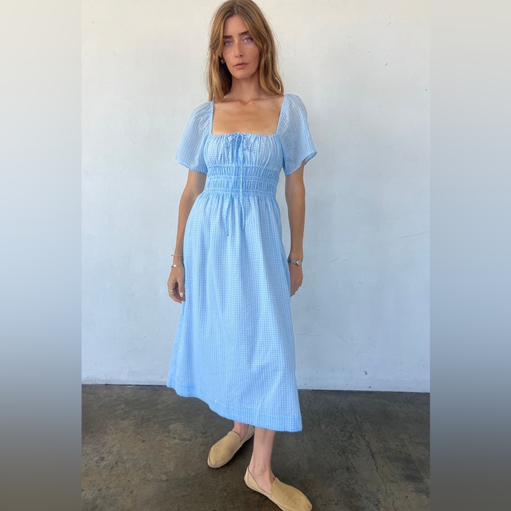 Ciao Lucia Light Blue Gingham Midi Dress